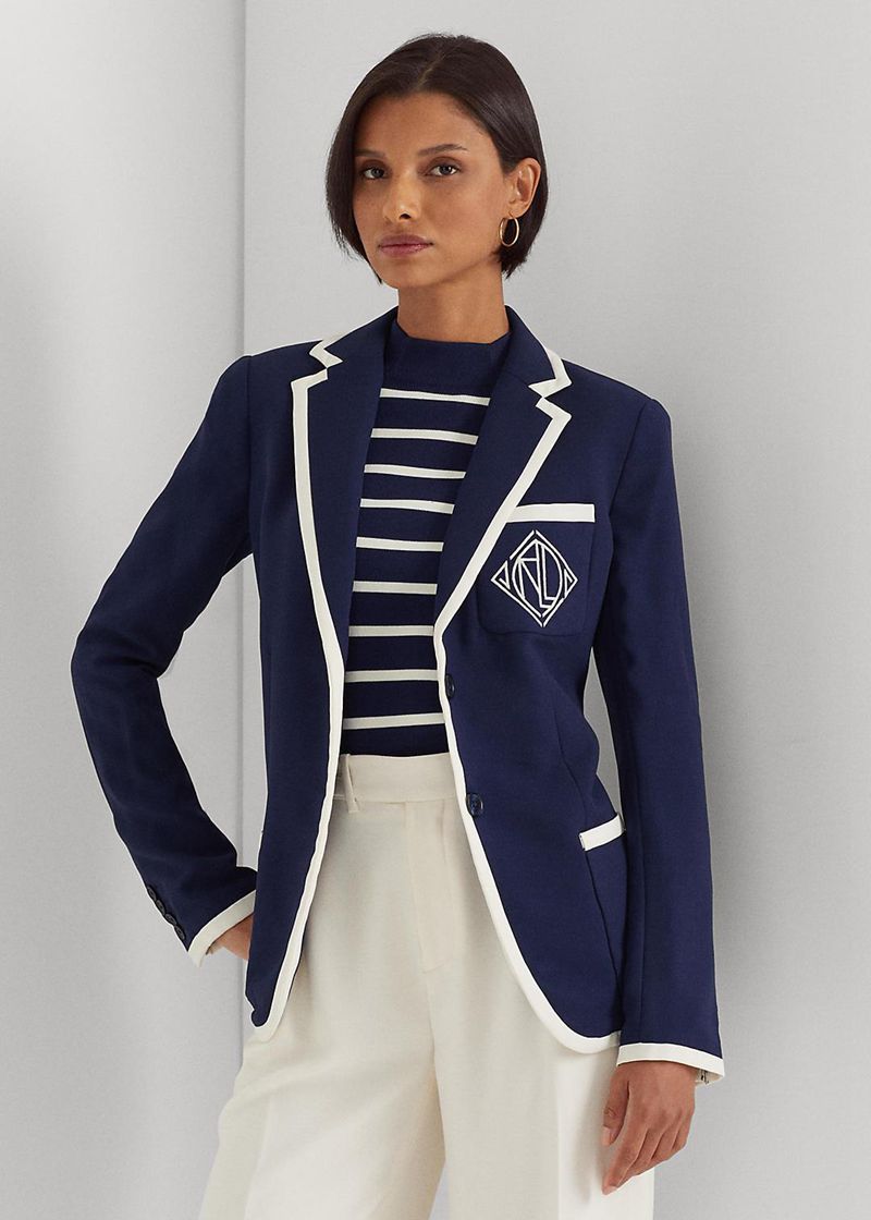 Blazer Lauren Damska Granatowe Two-Tone Georgette 618375-QXR